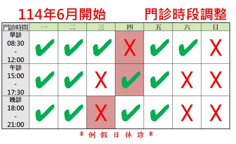114年6月開始           門診時段調整